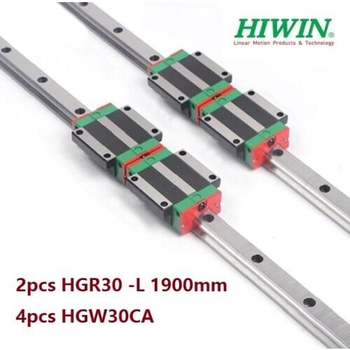 2pcs origial Hiwin rail HGR30 -L 1900mm linear guide + 4pcs HGW30CA HGW30CC flange carriage blocks for cnc router