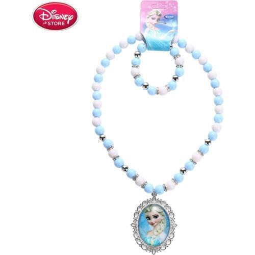 Disney Frozen Gemstone Necklace Bracelet Princess Anna Elsa Crown Cosplay Set for Girls Play Makeup Toys Gift