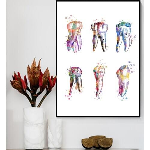 Tooth Anatomical Print Dental Molar Poster Water color Canvas Painting Teeth Art Posters Dentist Wall Picture Doctor Office Deco