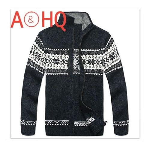 Thick Warm Knitted Cardigan Men Winter Sweaters Coats & Jackets Man Wool Cotton Flower Sweater Men