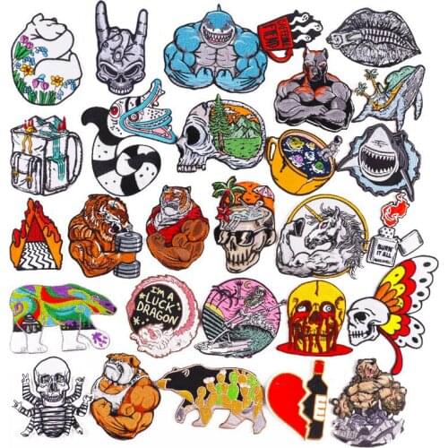 Prajna Punk Animal Patches On Clothes Bear Patch Iron On Embriodederd Patches For Clothing Stickers Biker Badges for Clothes