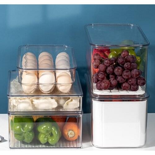 Fridge Storage Box Transparent Fruit Vegetable Drain Basket Kitchen Sealed Food Fresh-keeping Organizer Box Kitchen Organizer