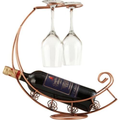 Retro Wine Bottle Holder Wine Rack Champagne Bottles Stand Glass Cup Holder Display Hanging Drinking Glasses Stemware Rack Shelf