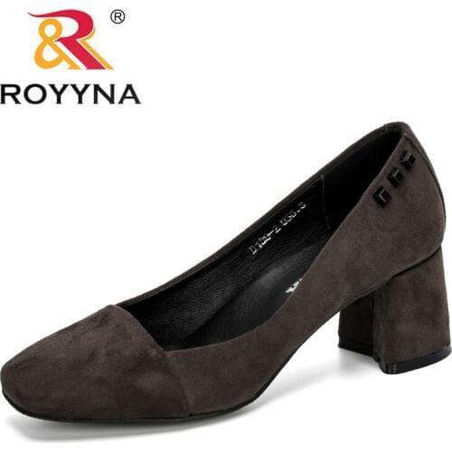 ROYYNA 2020 New Designers Flock British Womens Shoes High Heels Slip-On Shallow Woman Pumps Working Shoes Feminimo Comfortable