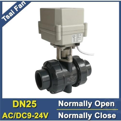 TF25-P2-C AC/DC9V-24V PVC 1'' DN25 Power Fail Return Normally Open / Close Valve BSP or NPT Thread 10NM On/Off 15 Sec Metal Gear