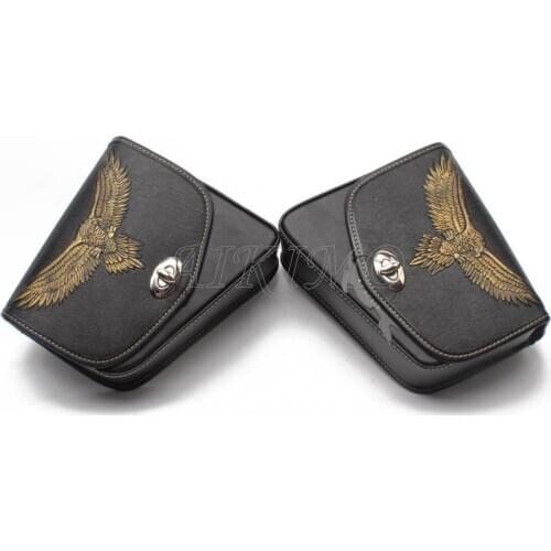 Pair Universal Motorcycle Leather Eagle Logo Tool Bag Luggage Left+Right Side Saddle Bagr For Harley Sportster XL883 XL1200