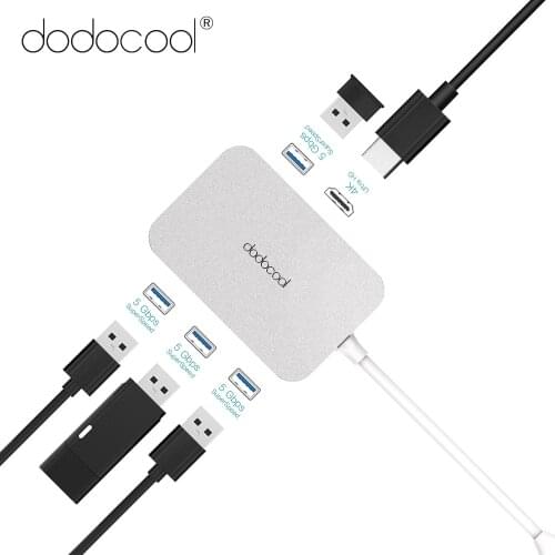 Dodocool 5-IN-1 USB Type C Hub for Macbook Pro Huawei MateBook USB C to 4-Port USB 3.0 Hub with 4K -compatible Output Port