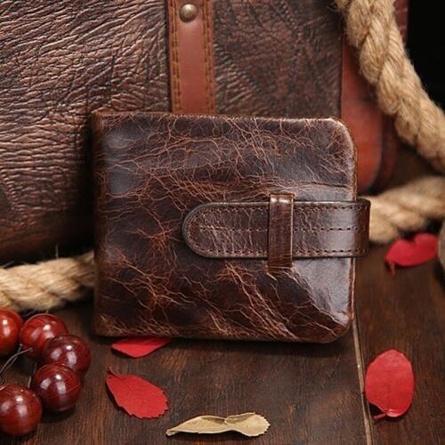 Vintage men bifold wallet natural cowskin leather short wallet slim cowboy coin purse PORTFOLIO male money bag billetera hombre