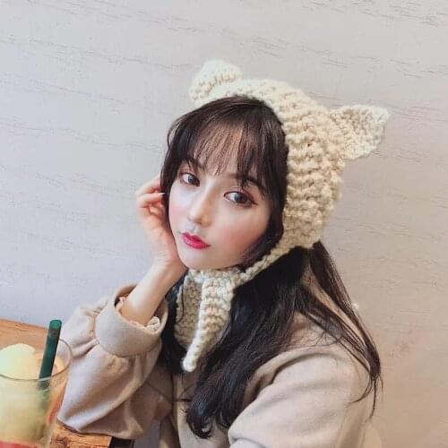 Crochet Beanie Hats Cap Winter Skullies Women Handmade Knitted Cat Hat Female Photography Prop Party Gift Baby Animal Hat