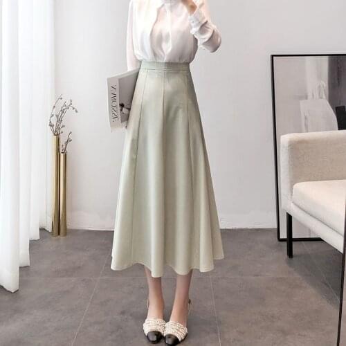 2021 High Waist Elegant Women Summer A-Line Long Skirt Chic Women Vintage Satin Skirt Women Faldas Jupe Femme Saia