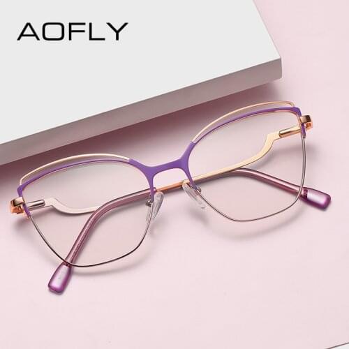 AOFLY Womens Anti Blue Light Glasses Cat Eye Decorative Eyeglass Spring Hinged Metal Optical Eyewear Frame Computer Eyeglasses