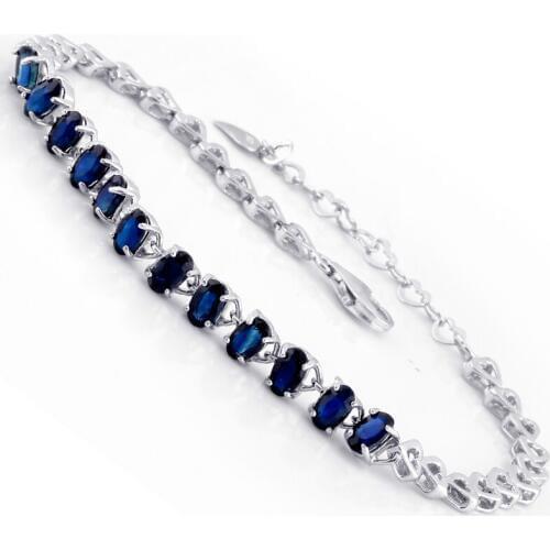 Natural Real Sapphire Bracelet In 925 Sterling Silver Crystal Chain Woman Lady Fashion Fine Elegant Jewelry Birthstone Gift