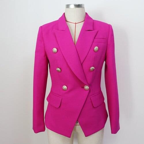 HIGH QUALITY Newest 2021 Runway Designer Fashion Womens Classic Lion Buttons Double Breasted Slim Fit Textured Blazer Jacket