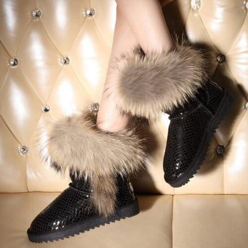 2020 Real Raccoon Fur 100% Genuine Leather Snow Boots Warm shoe Ankle Boots Winter Womens Boots
