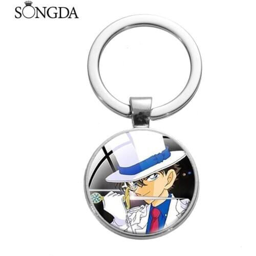 1PC Lovely cartoon Detective Conan Key Chains Round Art Photo Pendant Collection Fans Gifts Jewelry Collections Silver Color