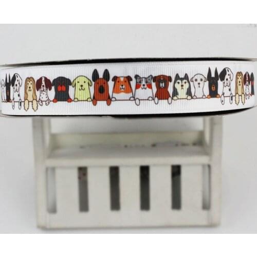 16mm/22mm/25mm/38mm/75mm cartoon cute hound print grosgrain ribbon 10/25/50yards DIY gift wrap sewing wedding decor ribbon