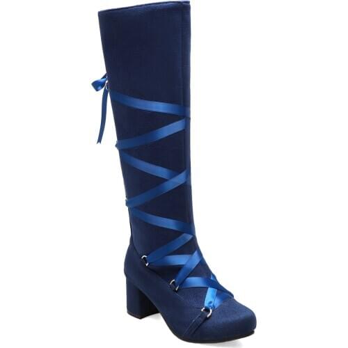 2019 Autumn New Womens Boots Cross Strap Knee High Bootie Warm Shoes Suede Fashion Ladies Boots Shoes