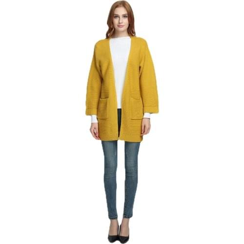 2021 Autumn new wide sleeves sweater cardigans Womens v-neck loose knitted cardigan with pockets winter casual clothes coat