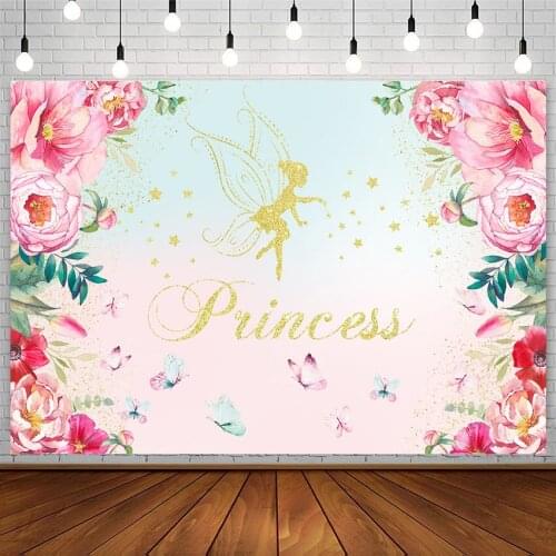 Avezano Baby Shower Birthday Princess Backdrop Fairy Girl Flowers Butterfly Photography Backgrounds Photo Studio Photocall Decor