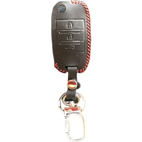 Car Keychain Ring Genuine Leather Cover Holder For Kia K2 K3 K4 K5 Ceed Sorento Cerato Rio Sportage 3 Button Folding Flip Remote