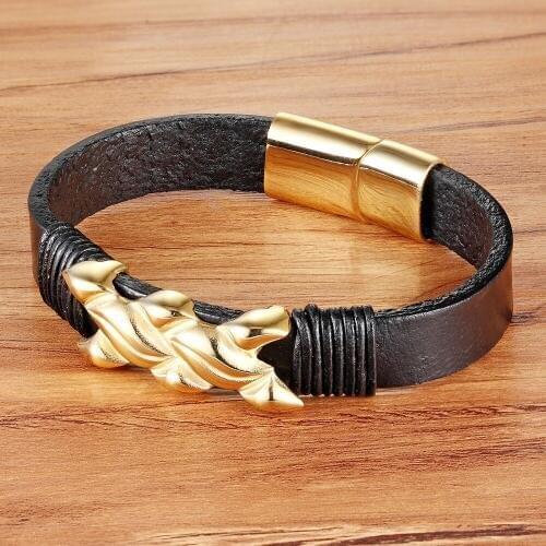 TYO Punk Style Special Birthday Gift Genuine Leather Bracelet Gold Color Geometric Pattern Accessories Jewelry Wholesale Price