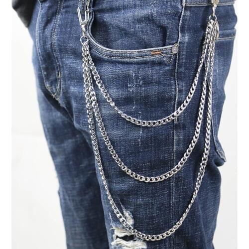 DIY Chain Stainless Steel Long Metal Wallet Chain Leash Pant Jean Keychain Ring Clip Mens Hip Hop Jewelry