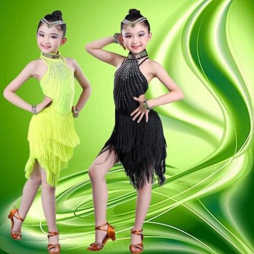 2021 New Latin Dance Dress Childrens Tassel Professional Competition Dance Dress Girl Latin Dance Costume Performance