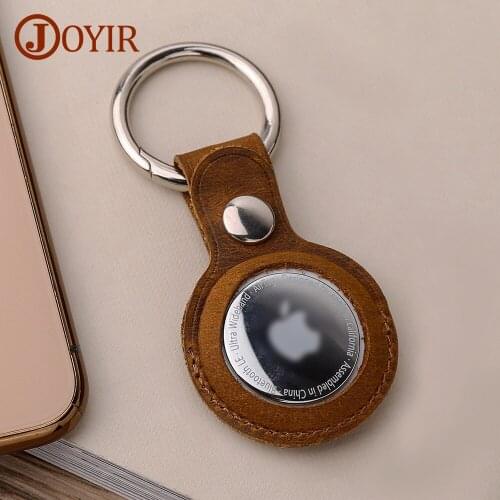 JOYIR For AirTags Genuine Leather Protective Case with Key Ring Anti-lost Portable Accessories Protector Cover for Air Tags
