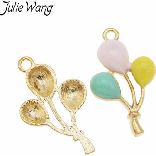 Julie Wang 6PCS Enamel Colorful Balloon Charms Alloy Gold Tone Necklace Bracelet Earrings Jewelry Making Accessory