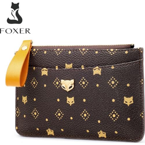 FOXER Women Wallets Embossing Mini Card Holder Wallet Stylish Lady Money Bag PVC Coin Packet Female Clutch Purse Lady Key Wallet