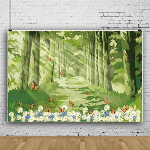 Beautiful Oil Painting Forest Daisy Butterfly Background Baby Show Party Birthday Decoration Photography Photo Vinyl Backdrop