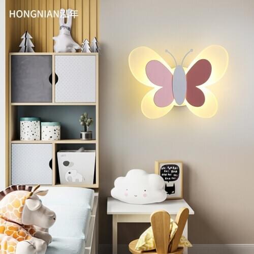 Creative Wall lamp Cartoon Blue Pink Butterfly Wall Lamp Wall Mounted LED Light Kids Child Girl Baby Bedroom Decor Night Light