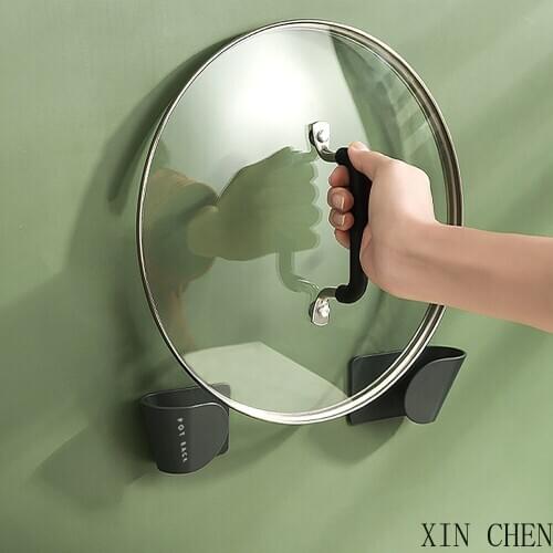 Kitchen Cooking Utensil Tool Organizer Self Adhesive Pot Lid Holder Punch-Free Pan Cover Storage Rack Holder Wall Mounted
