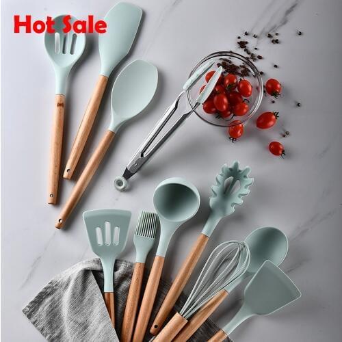 Kitchen accessories Silicone Cooking Utensils Set Non-stick Spatula Shovel Wooden Handle Cooking Tools Set Kitchen Tools hot