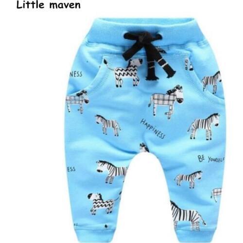 Little maven 2017 Autumn baby boy trousers terry cotton drawstring pants childrens zebra print kids school elastic pants 10152