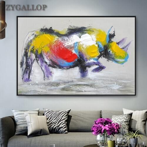 Wild Animal Wall Art Rhinoceros Abstract Oil Paintings On Canvas Animals Watercolor- Canvas Painting Modern Home Decor Quadros