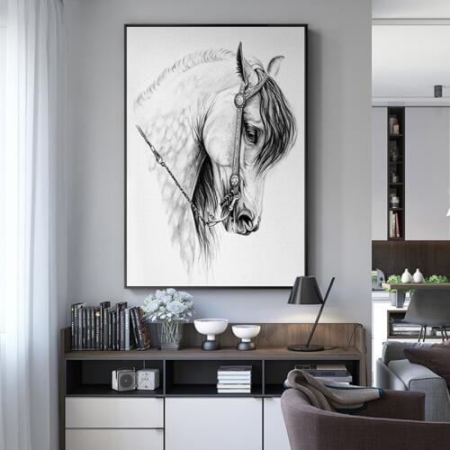 Nodic Style Canvas Painting Horse Posters And Prints Wall Art Pictures For Living Room Modern White Black Home Decor ZY056