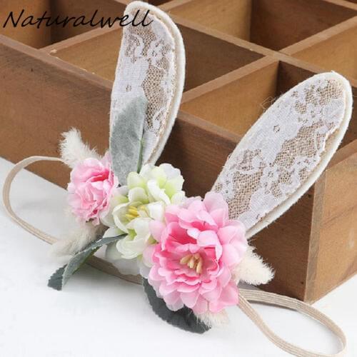 Naturalwell Baby girls Bunny Flower Crown headband Newbown Bunny Crown Infant girls Flower Crown Eater Bunny hairband HB149S