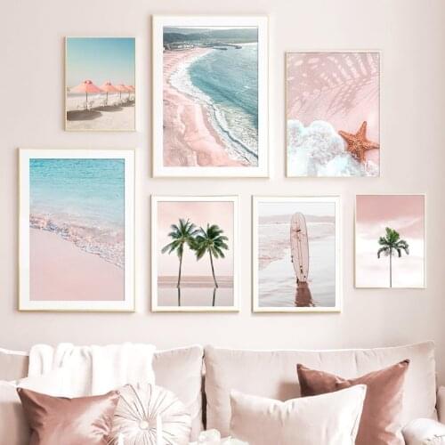 Palm Tree Surfboard Coast Beach Landscape Wall Art Canvas Painting Nordic Posters And Prints Pictures for Living Room Decor