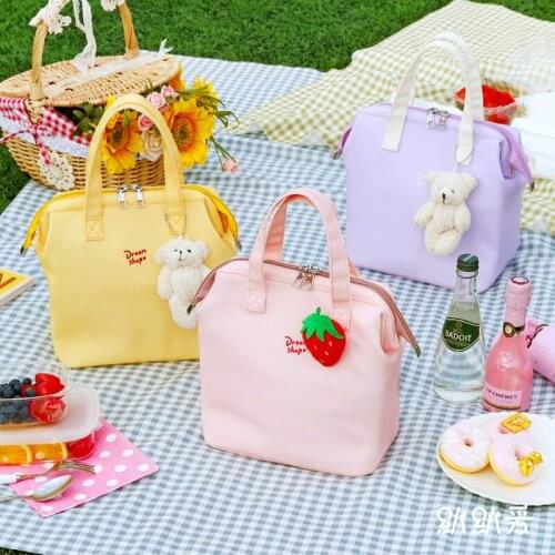 Portable Lunch Bag Women Solid Large Capacity Thermal Insulated Lunch Box Tote Waterproof Student School Food Storage Bags WY119