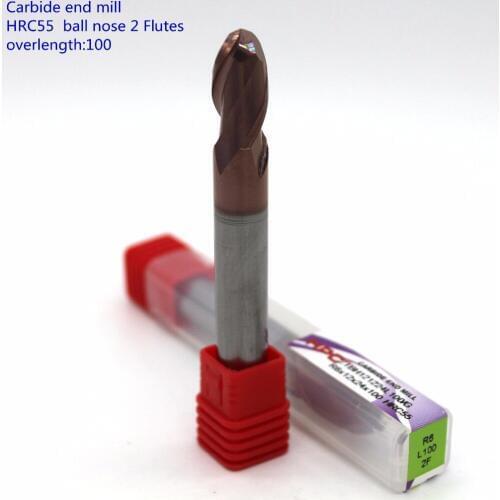 R6*12*100 of 2 flutes ball nose HRC55 mill cutter carbide end mills CNC tool tungsten CNC knife