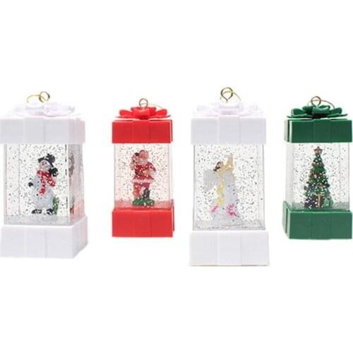 Christmas Lighted Gift Box Shaped Snow Globe LED Lantern Snowman Tree Santa Scene Glittering Hanging Water Lamp Decor