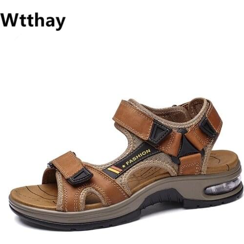 Split Leather Men Shoes Summer Fashion Mens Sandals Beach Non-slip Men Sandals Slippers Big Size 38-47 Zapatos Hombre