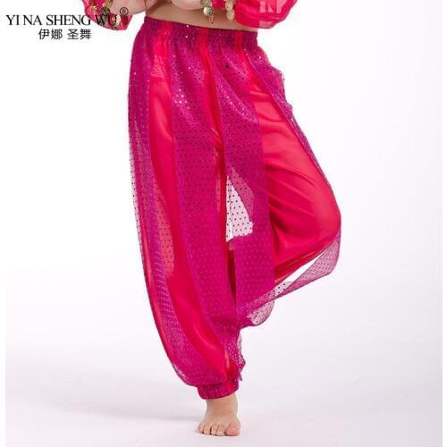 Belly Dance Costume Pants India Dance Stage Performance Harem Pants For Kids Dance Practice Show Sequined Wide Leg Pants Gril