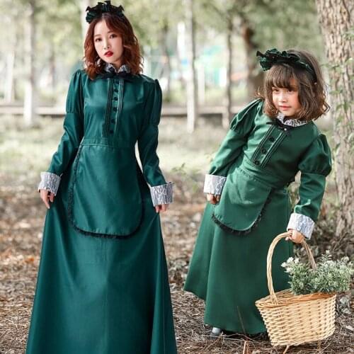 Umorden Fantasia Purim Halloween Costumes for Girls Women Bat Vampire Maid Costume Housekeeper Cosplay Adult Kids Dark Green