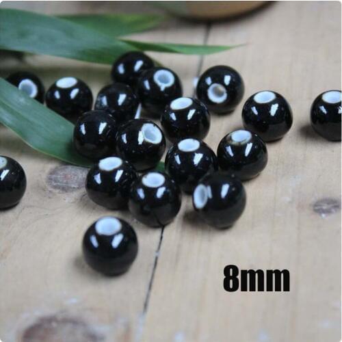 On sale 8/10/12mm 50pcs black Porcelain Ceramic Celadon round Beads,Spotted pattern Spacer beads Free shipping YS0006