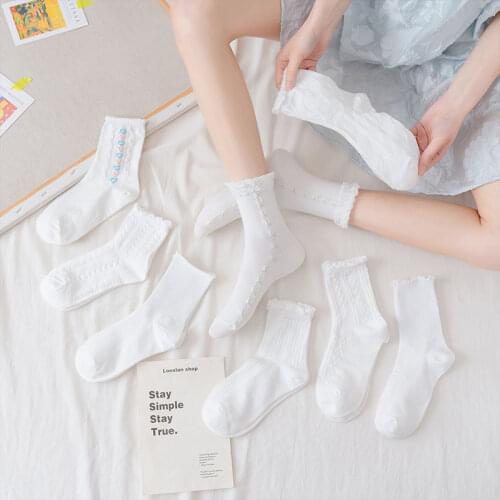 Frilly white cute women socks japan kawaii preppy style cotton sock calcetines mujer meias skarpetki damskie sokken calcetas