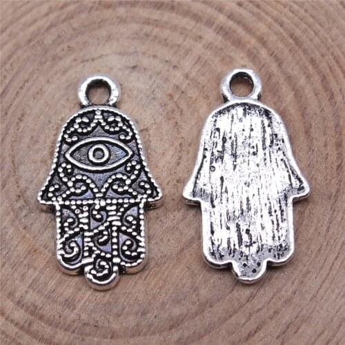 WYSIWYG 10pcs 20x12mm Antique Silver Color Eye Hand Charms Pendant For Jewelry Making DIY Jewelry Findings
