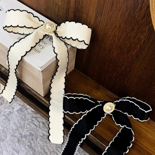 Korean Sweet Bow Pearl Hair Accessories Long Ribbon Fairy Ponytail Clip Hairpin Fashion Ladies Cute Temperament Hair Accessories