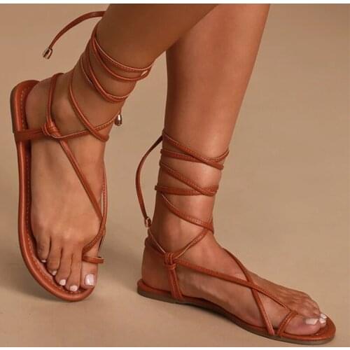 Womens Sandals 2021 Gladiator Thong Metal Summer Shoes For Women Lace Up Female Rome Sexy Party Flat Ladies Plus Size Footwear